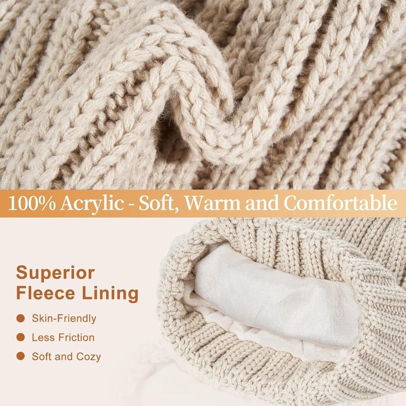 FISFET Winter Beanie Hat Scarf Gloves Set for Women, Womens Beanie with Pom Pom Long Scarf Neck Warmer Touchscreen Gloves 3 in 1 Set - Image 2